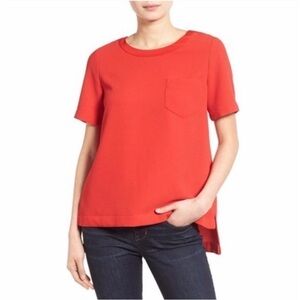 Madewell Silk Industry Button-Back Top Red XS Office Blouse Pocket